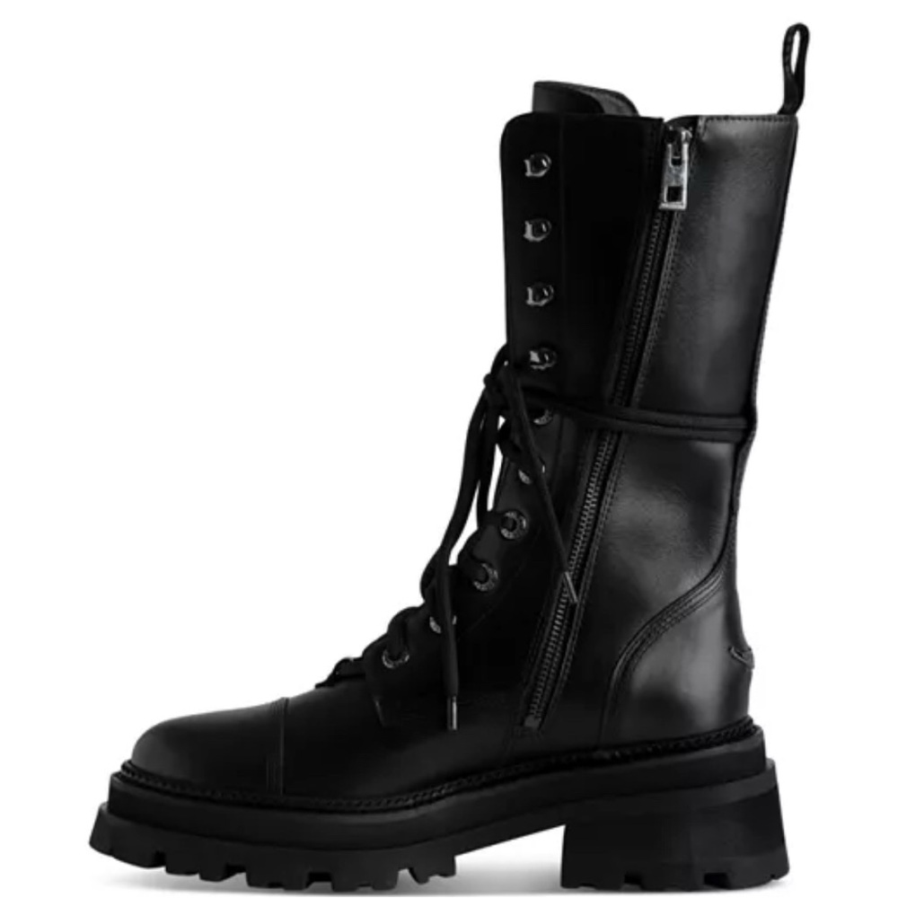 ZADIG & VOLTAIRE Ride Block Womens 36 Black Leather Lace Up Tall Combat Boots